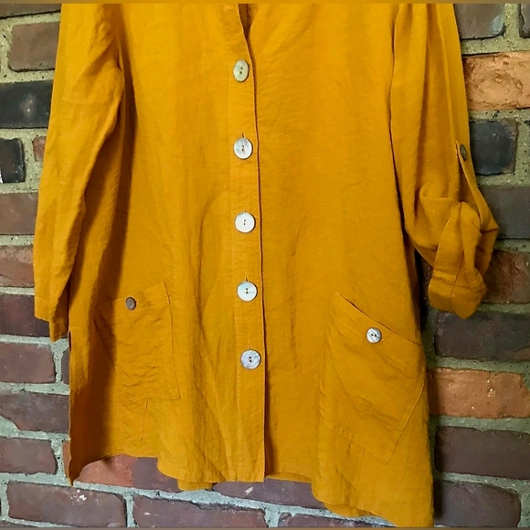 Ladies John Mark Button Front Tab Sleeve Tunic Top Collar LRG Loggin Look Rayon - Picture 10 of 11